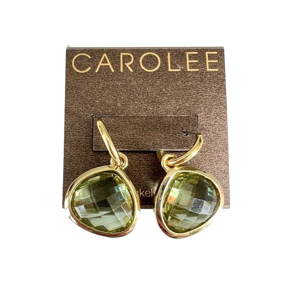 Carolee green rhinestone dangle earrings gold tone formal cocktail evening NWT